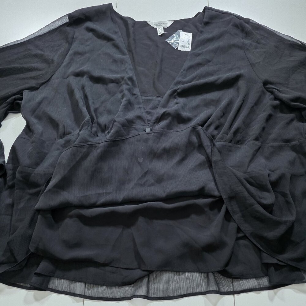 Addition Elle Top Womens 5X Black LS Chiffon Lined Baby Doll Smocked Mature Goth - Picture 12 of 15